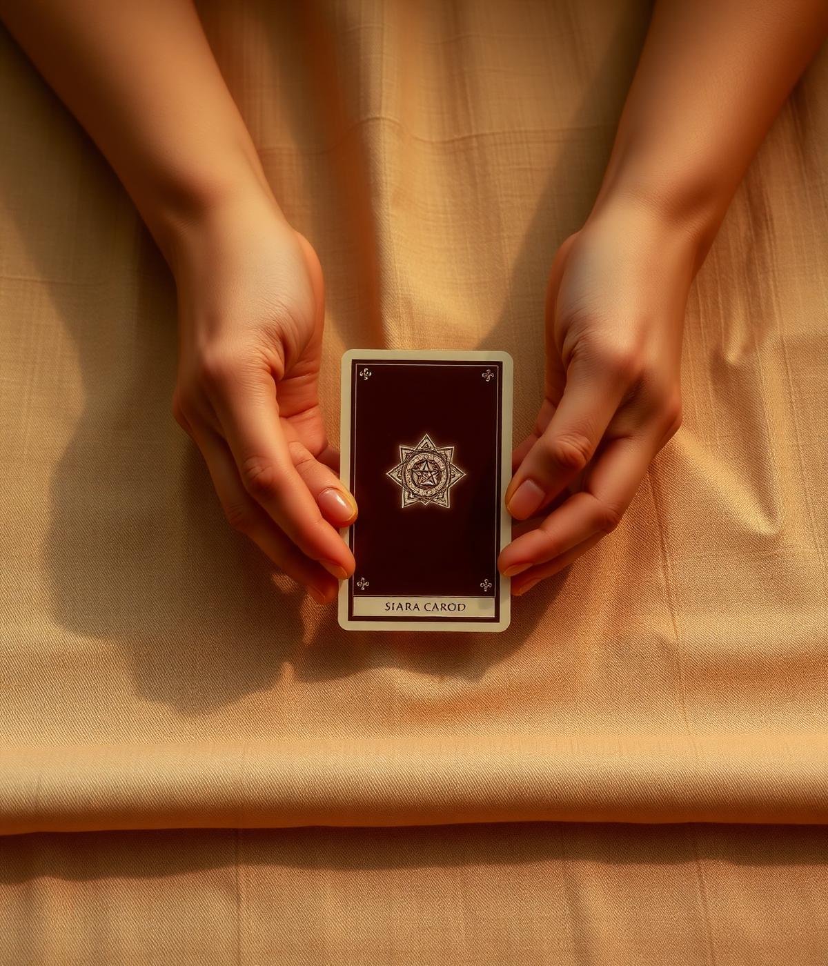 Hands holding a single card — a considered, quiet moment